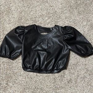 DIVIDED Black Puff Sleeve Faux Leather Top